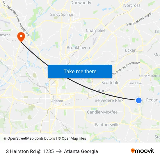 S Hairston Rd @ 1235 to Atlanta Georgia map
