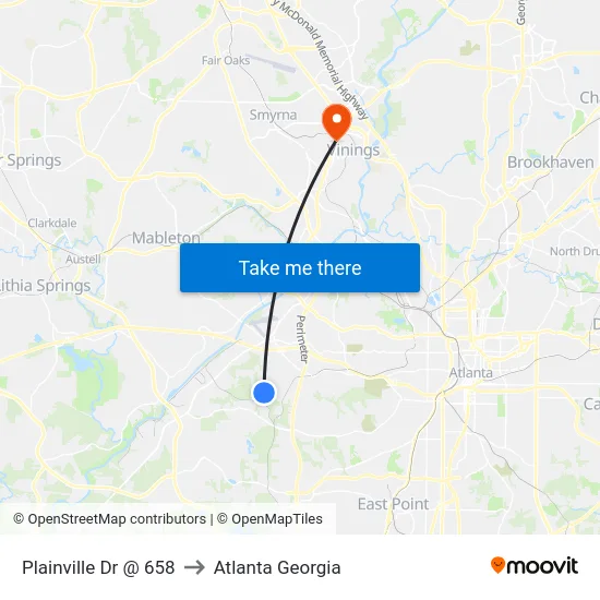 Plainville Dr @ 658 to Atlanta Georgia map