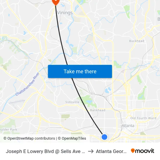 Joseph E Lowery Blvd @ Sells Ave SW to Atlanta Georgia map
