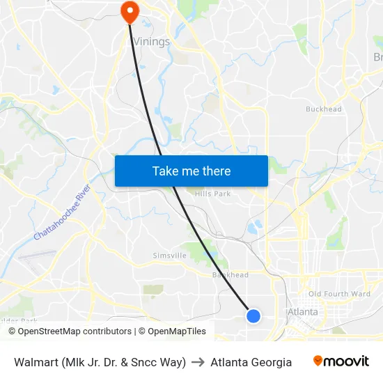 Walmart (Mlk Jr. Dr. & Sncc Way) to Atlanta Georgia map