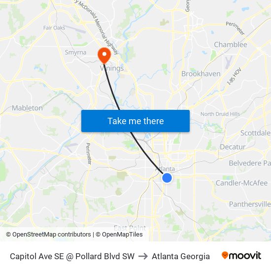Capitol Ave SE @ Pollard Blvd SW to Atlanta Georgia map