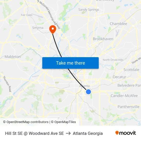 Hill St SE @ Woodward Ave SE to Atlanta Georgia map