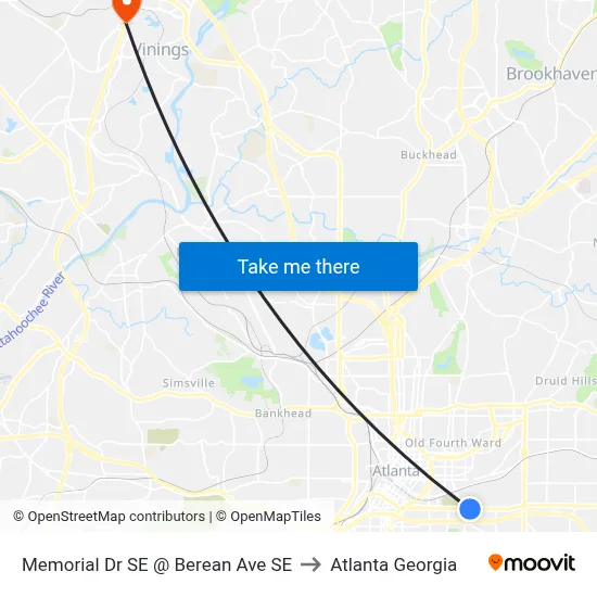 Memorial Dr SE @ Berean Ave SE to Atlanta Georgia map