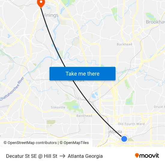 Decatur St SE @ Hill St to Atlanta Georgia map
