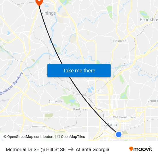 Memorial Dr SE @ Hill St SE to Atlanta Georgia map