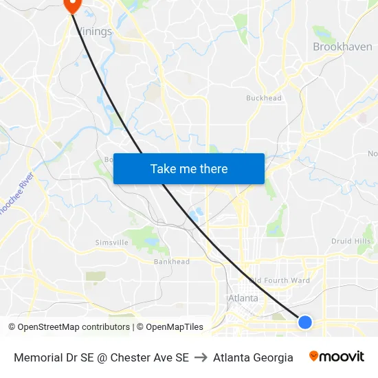 Memorial Dr SE @ Chester Ave SE to Atlanta Georgia map