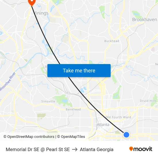 Memorial Dr SE @ Pearl St SE to Atlanta Georgia map