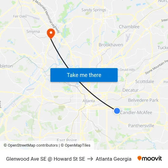 Glenwood Ave SE @ Howard St SE to Atlanta Georgia map