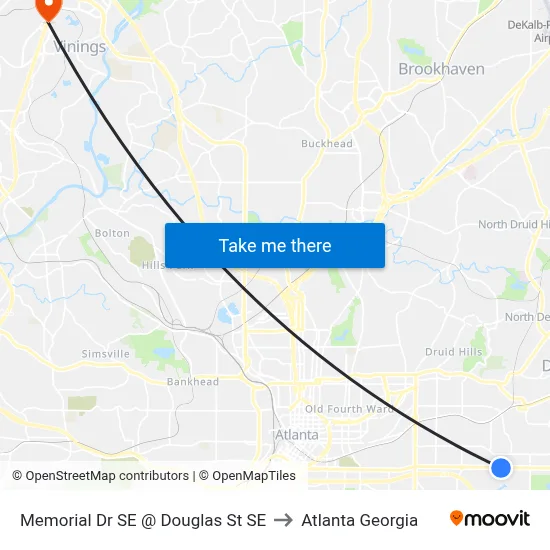 Memorial Dr SE @ Douglas St SE to Atlanta Georgia map