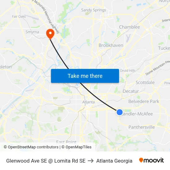 Glenwood Ave SE @ Lomita Rd SE to Atlanta Georgia map