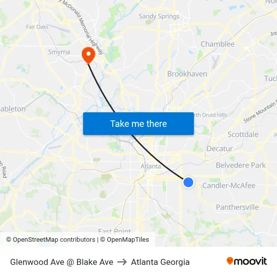 Glenwood Ave @ Blake Ave to Atlanta Georgia map
