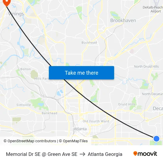 Memorial Dr SE @ Green Ave SE to Atlanta Georgia map