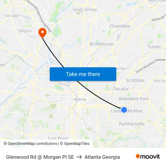Glenwood Rd @ Morgan Pl SE to Atlanta Georgia map