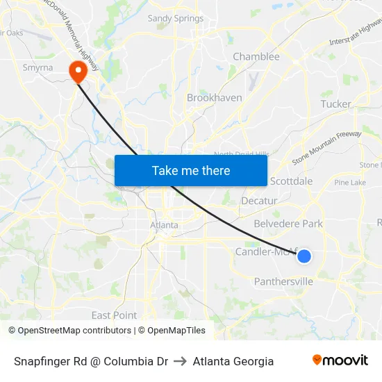 Snapfinger Rd @ Columbia Dr to Atlanta Georgia map