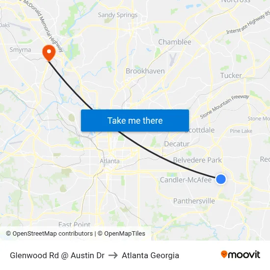 Glenwood Rd @ Austin Dr to Atlanta Georgia map