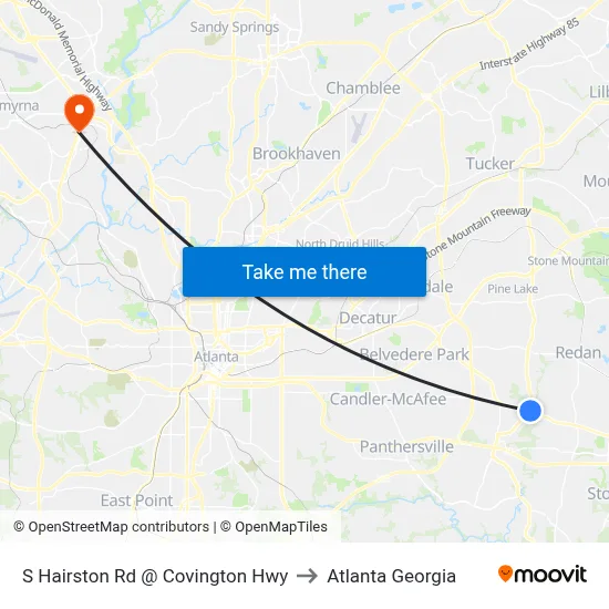 S Hairston Rd @ Covington Hwy to Atlanta Georgia map