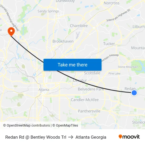 Redan Rd @ Bentley Woods Trl to Atlanta Georgia map