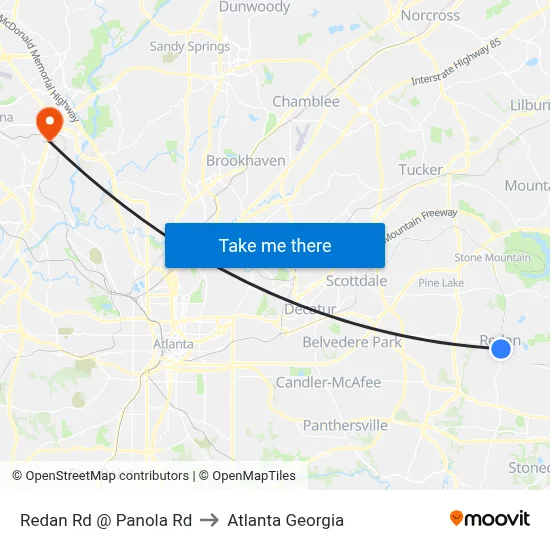 Redan Rd @ Panola Rd to Atlanta Georgia map