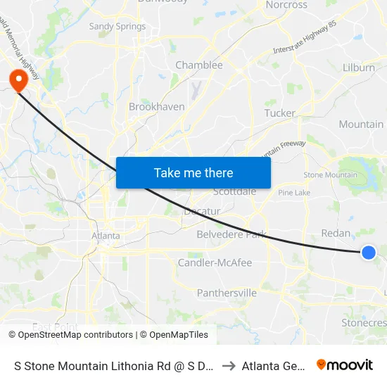S Stone Mountain Lithonia Rd @ S Deshon Rd to Atlanta Georgia map