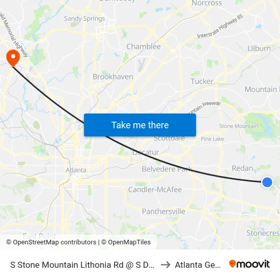 S Stone Mountain Lithonia Rd @ S Deshon Rd to Atlanta Georgia map