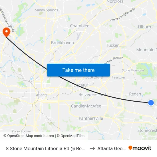 S Stone Mountain Lithonia Rd @ Redan East to Atlanta Georgia map
