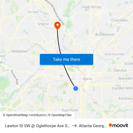 Lawton St SW @ Oglethorpe Ave SW to Atlanta Georgia map