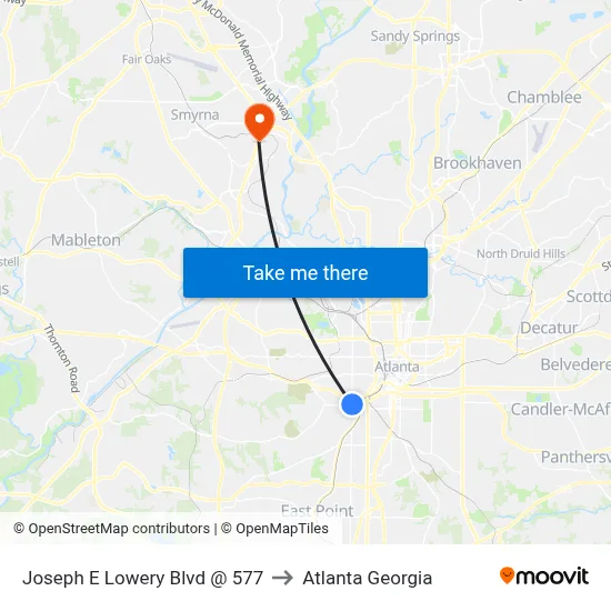 Joseph E Lowery Blvd @ 577 to Atlanta Georgia map