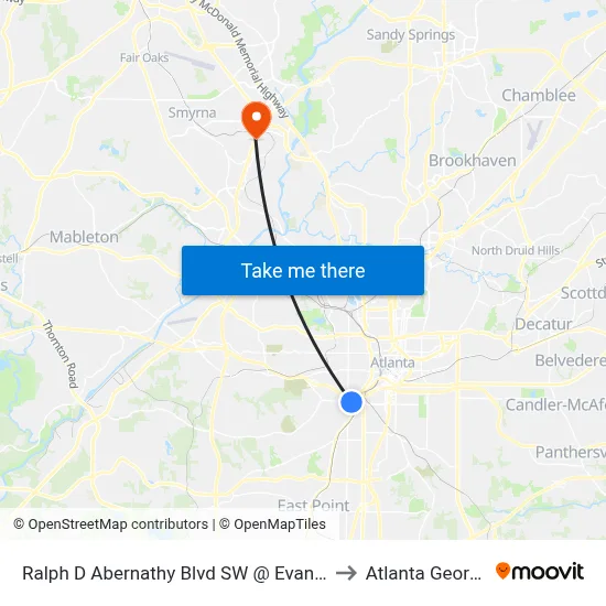 Ralph D Abernathy Blvd SW @ Evans St to Atlanta Georgia map