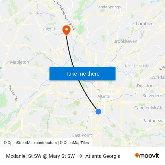 Mcdaniel St SW @ Mary St SW to Atlanta Georgia map