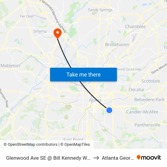 Glenwood Ave SE @ Bill Kennedy Way SE to Atlanta Georgia map