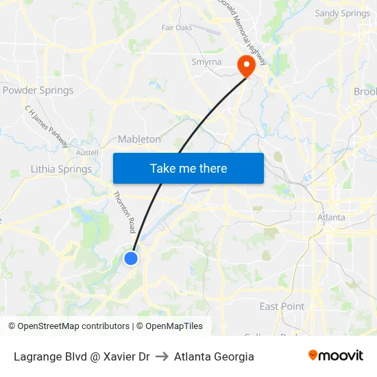 Lagrange Blvd @ Xavier Dr to Atlanta Georgia map