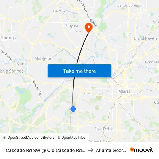 Cascade Rd SW @ Old Cascade Rd SW to Atlanta Georgia map