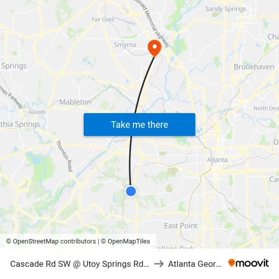 Cascade Rd SW @ Utoy Springs Rd SW to Atlanta Georgia map