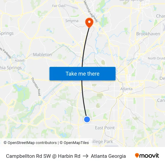 Campbellton Rd SW @ Harbin Rd to Atlanta Georgia map