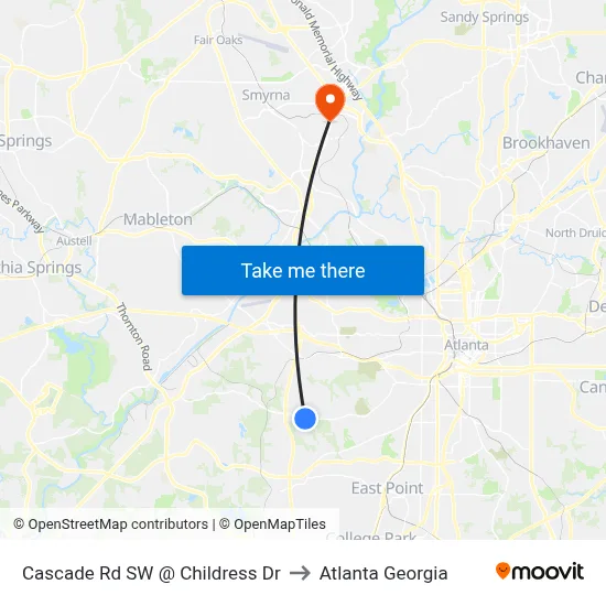 Cascade Rd SW @ Childress Dr to Atlanta Georgia map