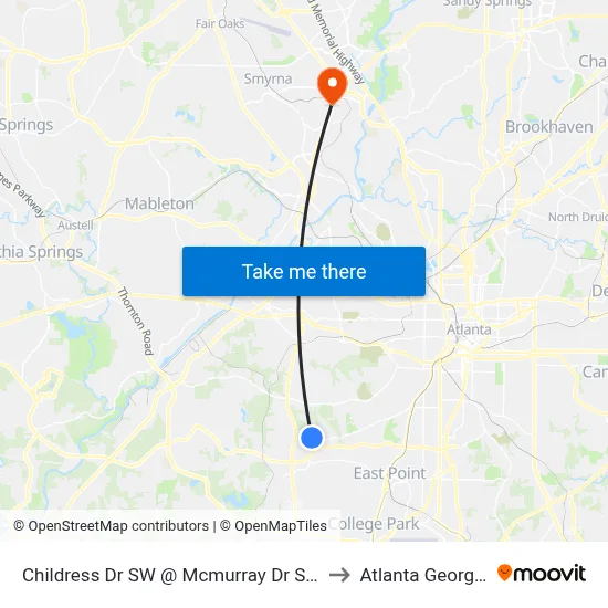 Childress Dr SW @ Mcmurray Dr SW to Atlanta Georgia map
