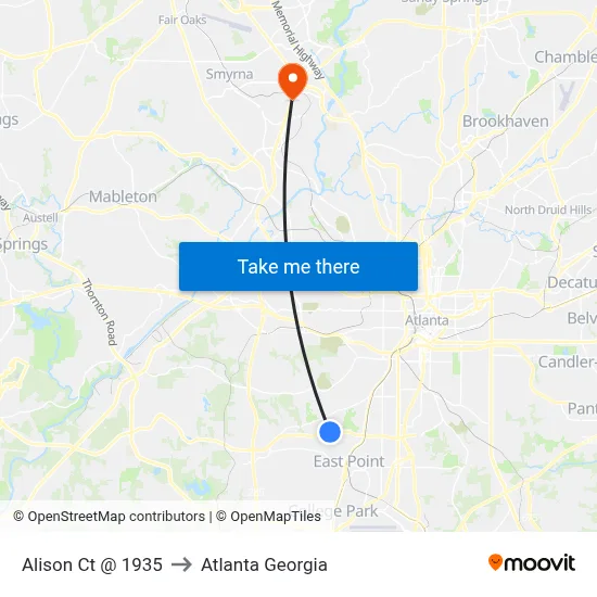 Alison Ct @ 1935 to Atlanta Georgia map