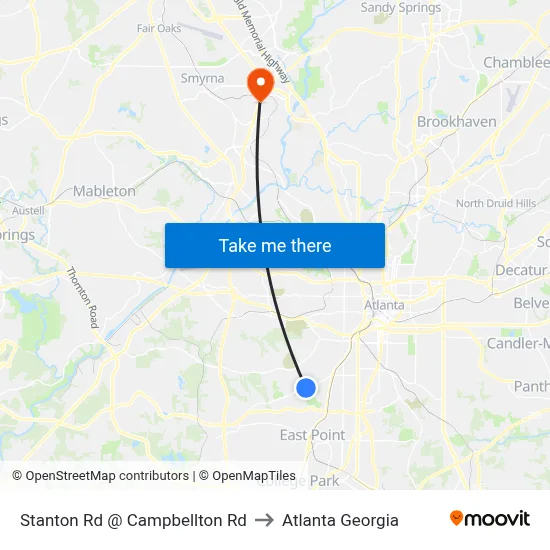 Stanton Rd @ Campbellton Rd to Atlanta Georgia map