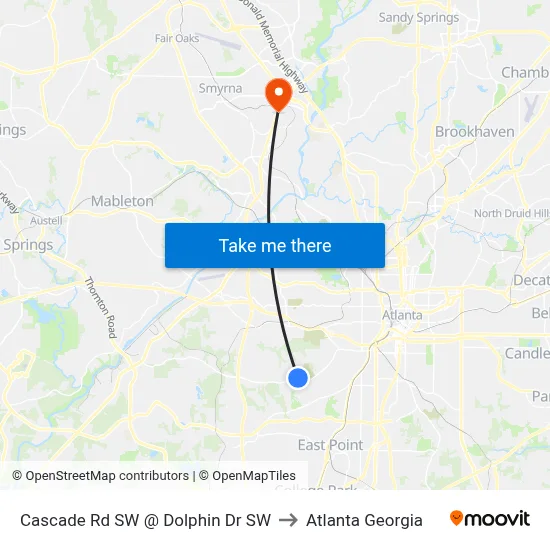 Cascade Rd SW @ Dolphin Dr SW to Atlanta Georgia map