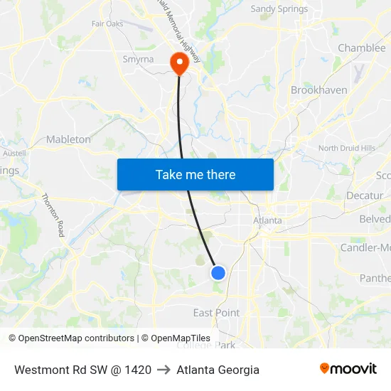 Westmont Rd SW @ 1420 to Atlanta Georgia map