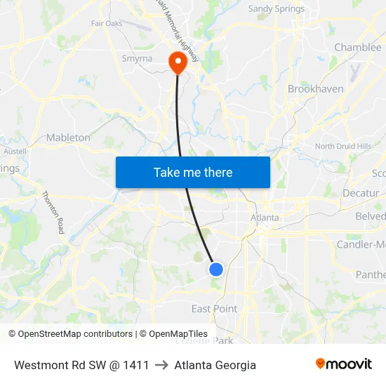 Westmont Rd SW @ 1411 to Atlanta Georgia map