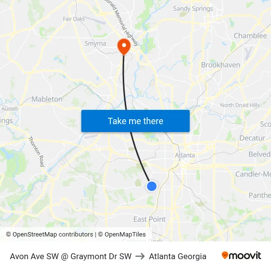 Avon Ave SW @ Graymont Dr SW to Atlanta Georgia map