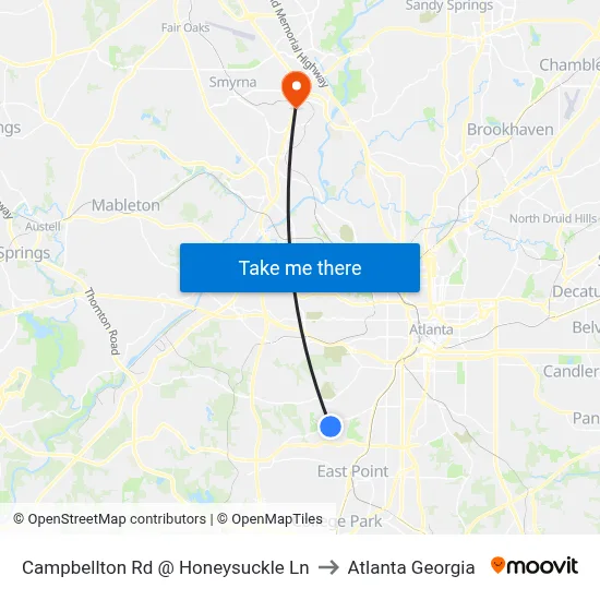 Campbellton Rd @ Honeysuckle Ln to Atlanta Georgia map