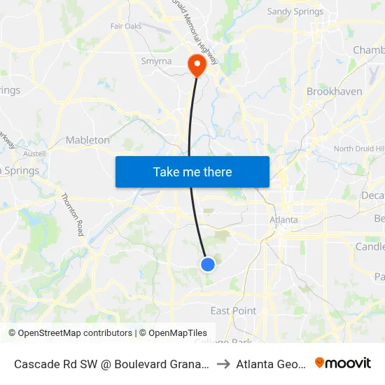 Cascade Rd SW @ Boulevard Granada SW to Atlanta Georgia map