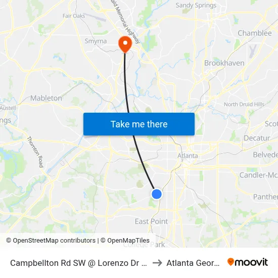 Campbellton Rd SW @ Lorenzo Dr SW to Atlanta Georgia map