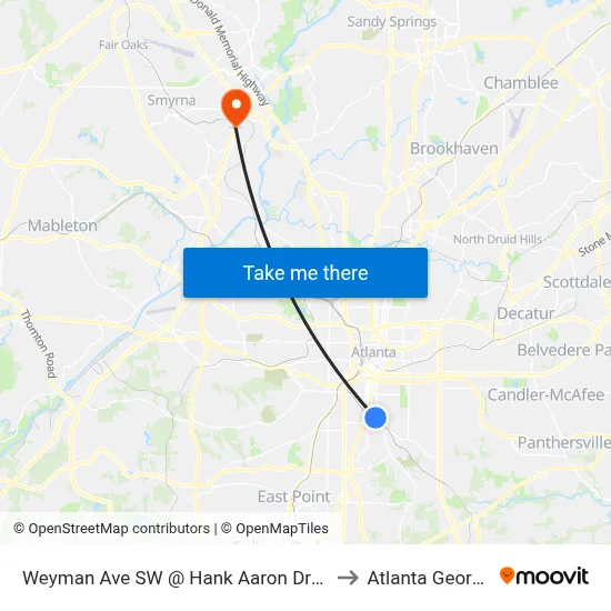 Weyman Ave SW @ Hank Aaron Dr SW to Atlanta Georgia map