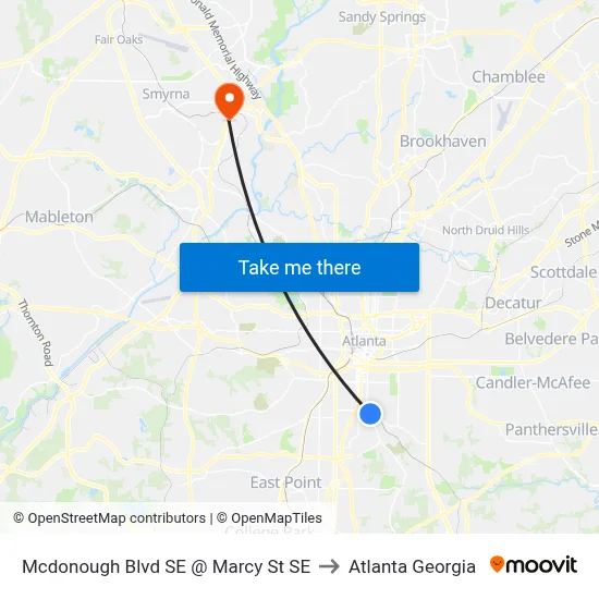 Mcdonough Blvd SE @ Marcy St SE to Atlanta Georgia map
