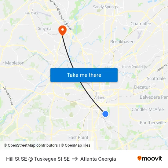 Hill St SE @ Tuskegee St SE to Atlanta Georgia map