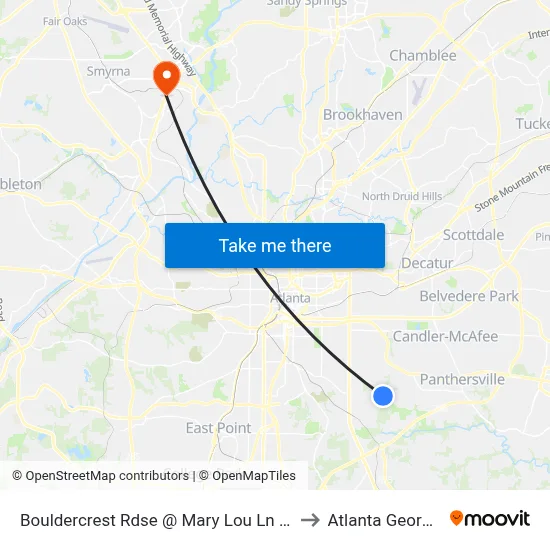 Bouldercrest Rdse @ Mary Lou Ln SE to Atlanta Georgia map