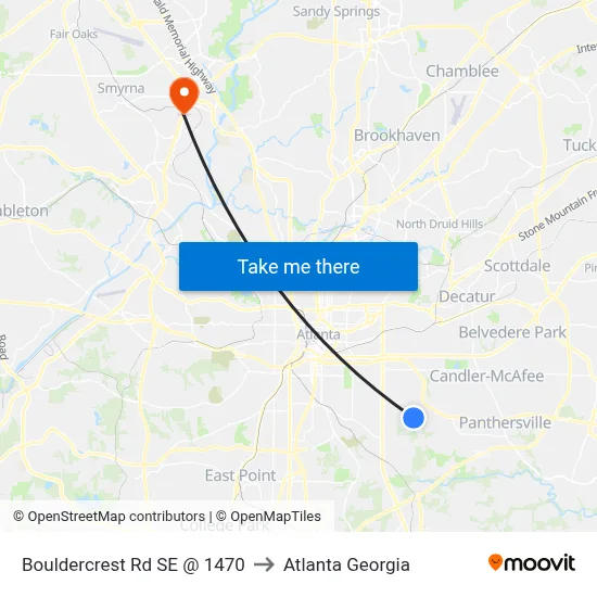 Bouldercrest Rd SE @ 1470 to Atlanta Georgia map